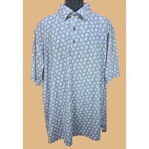 FootJoy FJ Mens Polo XL Blue & Pink Leaf Print
